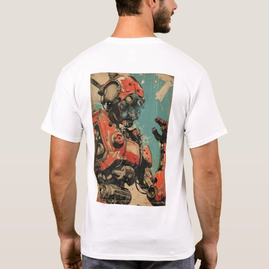 Retro Futuristische Mech Comic Book Hoesje T-Shirt (Achterkant)