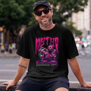 Retro-futuristische motorrijder – Neon-cyberpunk T-shirt