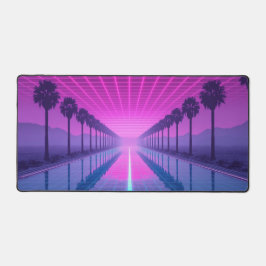Retro Futuristische Neon Roze en Blauwe Palmbomen Bureaumat