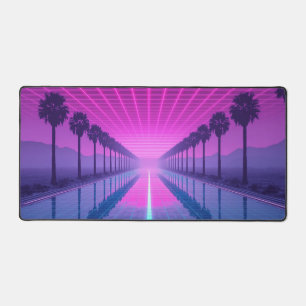 Retro Futuristische Neon Roze en Blauwe Palmbomen Bureaumat