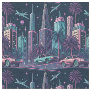Retro Futuristische Neon Synthwave Cyber City Patr Stof
