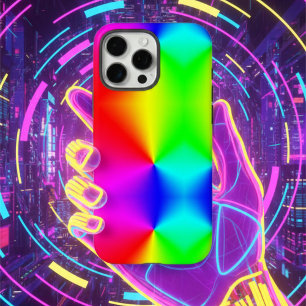 Retro-futuristische regenboog neon glitch blauw ro iPhone 16 pro max hoesje