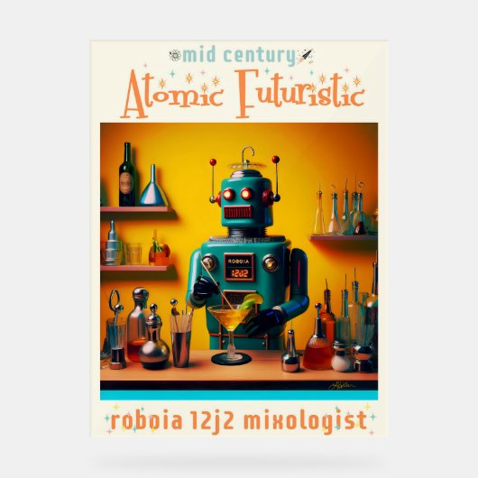 Retro Futuristische Robot ROBIA 12J2 Mixologist Acryl Bord (Voorkant)