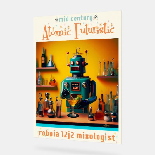 Retro Futuristische Robot ROBIA 12J2 Mixologist Acryl Bord (Hoek)