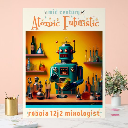 Retro Futuristische Robot ROBIA 12J2 Mixologist Acryl Bord (Huwelijk)