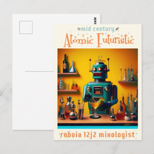 Retro Futuristische Robot ROBIA 12J2 Mixologist Briefkaart (Voorkant / Achterkant)