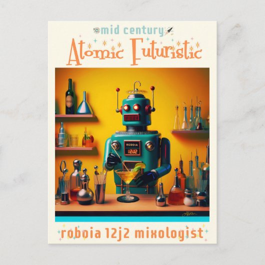 Retro Futuristische Robot ROBIA 12J2 Mixologist Briefkaart (Voorkant)