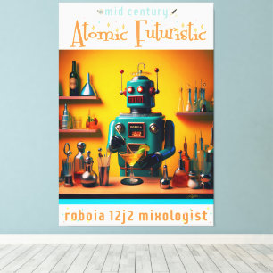 Retro Futuristische Robot ROBIA 12J2 Mixologist Canvas Afdruk