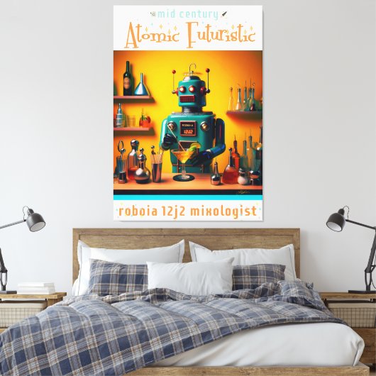 Retro Futuristische Robot ROBIA 12J2 Mixologist Canvas Afdruk (Insitu (Slaapkamer))