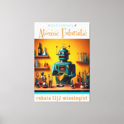 Retro Futuristische Robot ROBIA 12J2 Mixologist Canvas Afdruk (Voorkant)