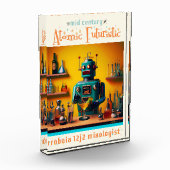 Retro Futuristische Robot ROBIA 12J2 Mixologist Fotoblokken (Links)