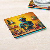 Retro Futuristische Robot ROBIA 12J2 Mixologist Kartonnen Onderzetters (Schuin)