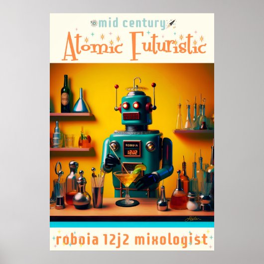 Retro Futuristische Robot ROBIA 12J2 Mixologist Poster (Voorkant)