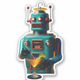 Retro Futuristische Robot ROBIA 12J2 Mixologist Sticker