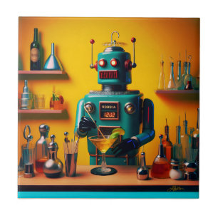 Retro Futuristische Robot ROBIA 12J2 Mixologist Tegeltje