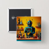 Retro Futuristische Robot ROBIA 12J2 Mixologist Vierkante Button 5,1 Cm (Voorkant /achterkant)