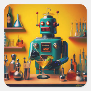 Retro Futuristische Robot ROBIA 12J2 Mixologist Vierkante Sticker