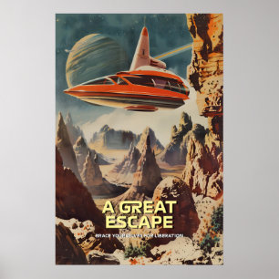 Retro-futuristische ruimte reis kunstprint Alien Poster