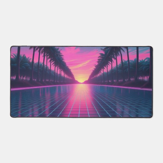 Retro-futuristische Vaporwave Desk Mat met Neon Pa (Voorkant)