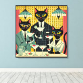 Retro Futuristische Zwarte Kat Martini Club Canvas Afdruk (Insitu (Houten vloer))