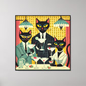 Retro Futuristische Zwarte Kat Martini Club Canvas Afdruk (Voorkant)