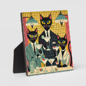 Retro Futuristische Zwarte Kat Martini Club Fotoplaat (Voorkant)