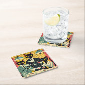 Retro Futuristische Zwarte Kat Martini Club Kartonnen Onderzetters (Insitu)