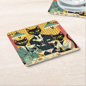Retro Futuristische Zwarte Kat Martini Club Kartonnen Onderzetters (Schuin)