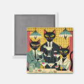 Retro Futuristische Zwarte Kat Martini Club Magneet (Voorkant / Achterkant)