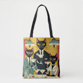 Retro Futuristische Zwarte Kat Martini Club Tote Bag (Voorkant)