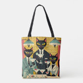 Retro Futuristische Zwarte Kat Martini Club Tote Bag (Achterkant)