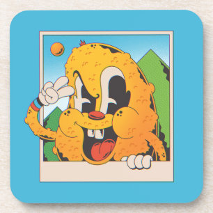 Retro Fuzzy Oranje Vredesteken Cartoon Bier Onderzetter