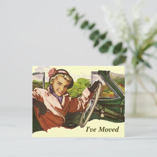 Retro Gal in Auto heb ik de Aankondiging van de (Staand voorkant)