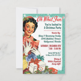 Retro Gal Kerstfeest Uitnodigen - Oh wat leuk! Kaart