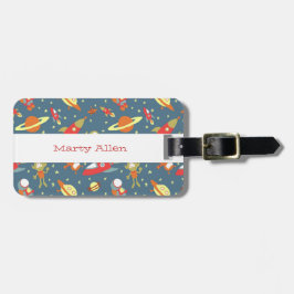 Retro Galaxy Buitenspatie raketten & astronauten Bagagelabel