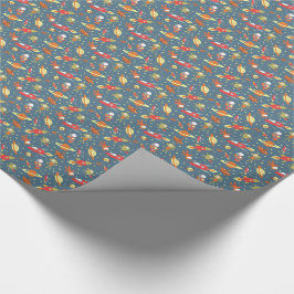 Retro Galaxy Buitenspatie raketten & astronauten Cadeaupapier