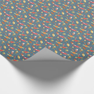 Retro Galaxy Buitenspatie raketten & astronauten Cadeaupapier