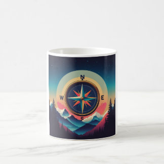 Retro Galaxy Compass Adventure -Minimalist Vintage Koffiemok