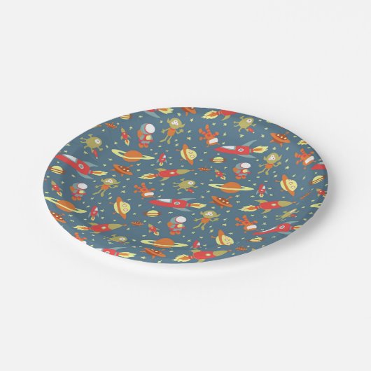 Retro Galaxy Outer Space-themafeest Papieren Bordje (Gekanteld)
