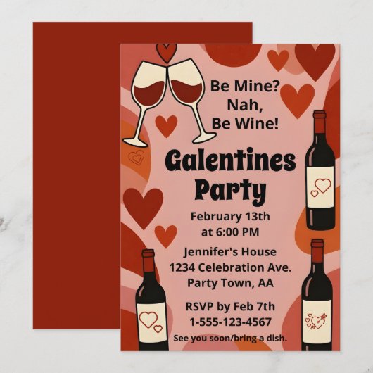Retro Galentine Be Wine Fun Feest Persoonlijk Kaart (Voorkant / Achterkant)