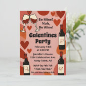 Retro Galentine Be Wine Fun Party Personalized Kaart (Staand voorkant)