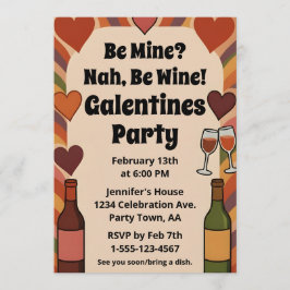Retro Galentine Be Wine Funny Party Personalized Kaart