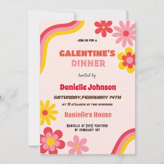 Retro Galentines Dag Uitnodiging, Galentines diner Feestdagenkaart (Voorkant)