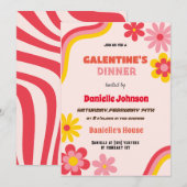 Retro Galentines Dag Uitnodiging, Galentines diner Feestdagenkaart (Voorkant / Achterkant)