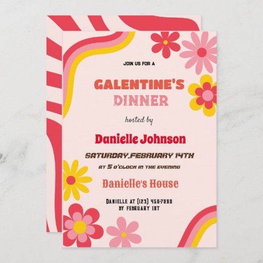 Retro Galentines Dag Uitnodiging, Galentines diner Feestdagenkaart (Voorkant / Achterkant)