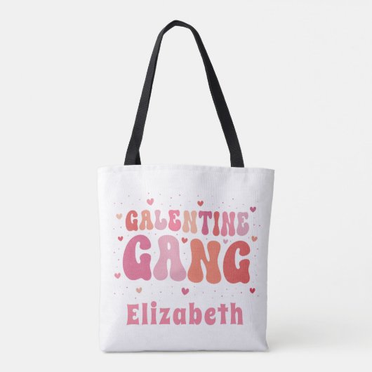 Retro "Galentine's Gang" Aangepaste Naam Canvas ta Tote Bag (Achterkant)