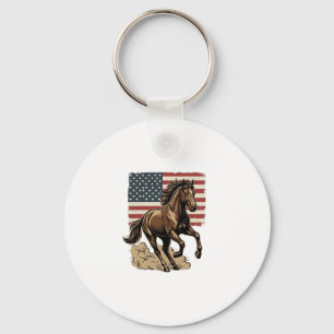 Retro Galopperend Paard Amerikaanse Vlag Shirt Ont Sleutelhanger