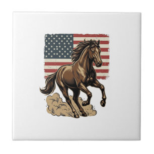 Retro Galopperend Paard Amerikaanse Vlag Shirt Ont Tegeltje