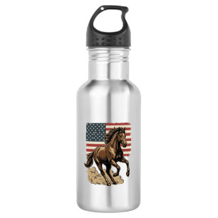 Retro galopperend paard Amerikaanse vlag shirt ont Waterfles
