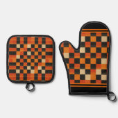 Retro Game Board Check Oven Mitt & Pot Houder Set (Voorkant)